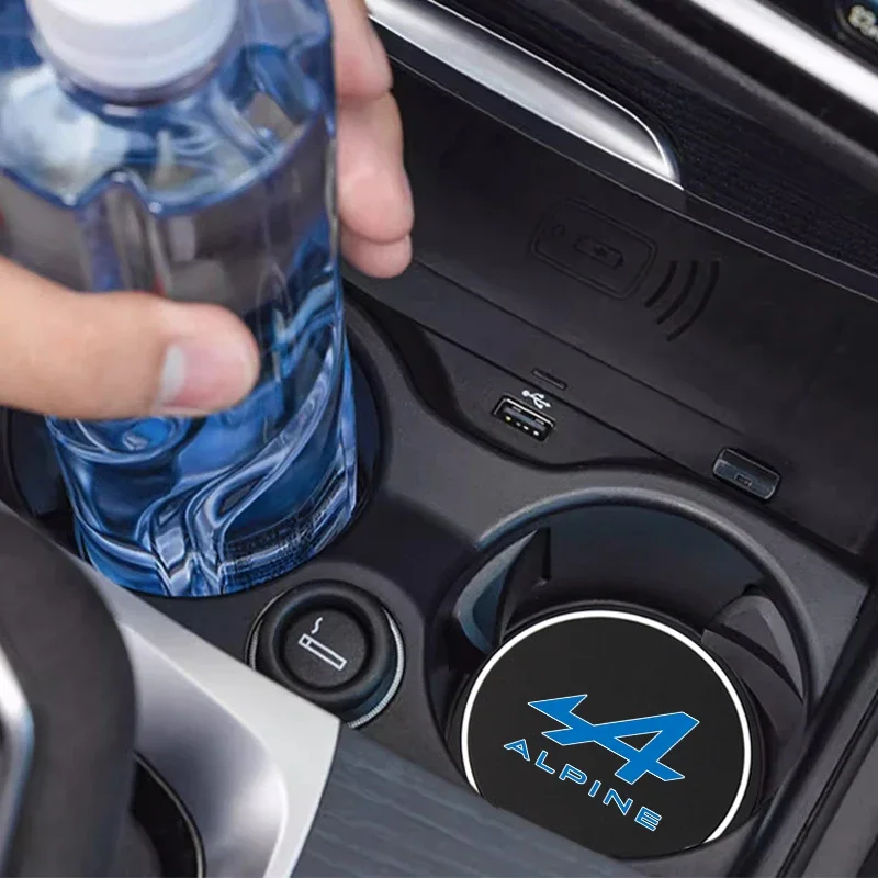 2pcs Alpine Logo For Duster Twingo Megane Kadjar Captur Car Badge Water Cup Holder Anti-slip Pad Mat Bottle Slot Coaster