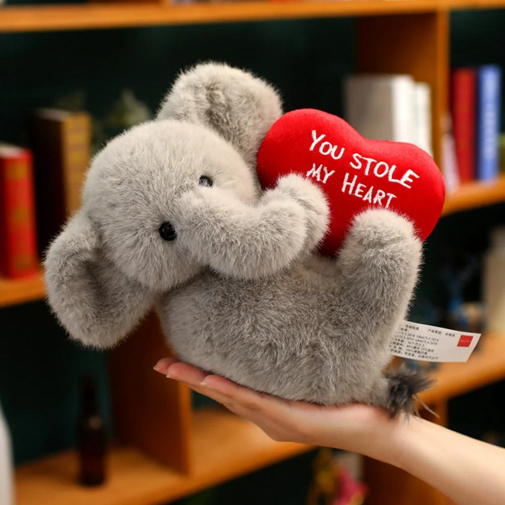 

Cartoon Gray Elephant Plush Toy Stuffed Soft Animal Doll Cute Pink Piggy With Love Heart Sweet Gift for Girlfriend