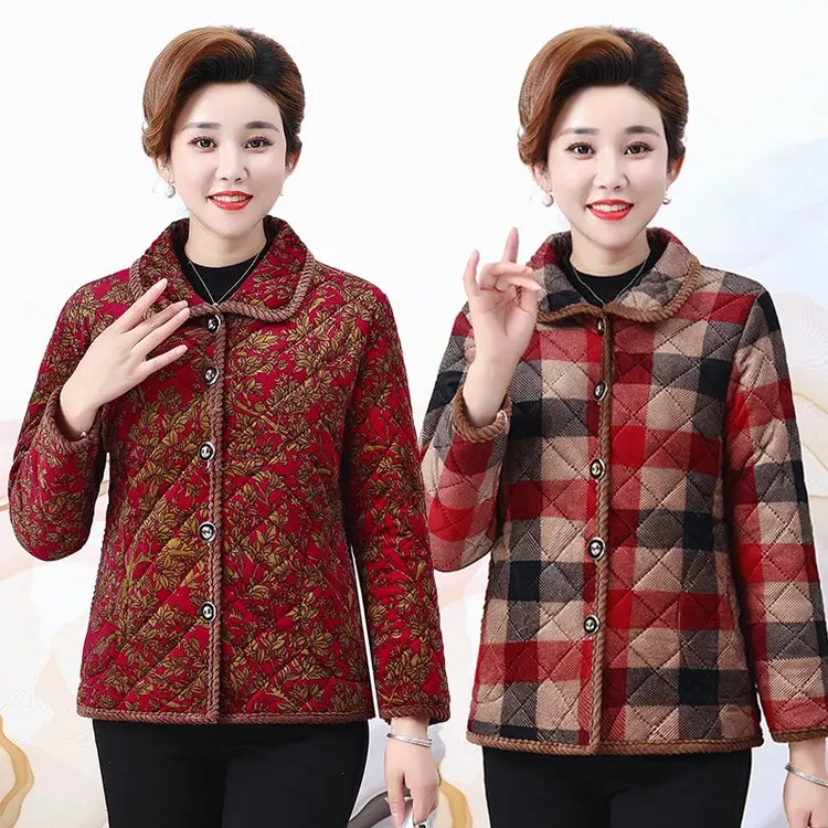 

Gold Velvet Thiened Warm Cotton Jaet Floral Patterns Mid-aged And ly Women's Outerwear Faionable Winter Coat
