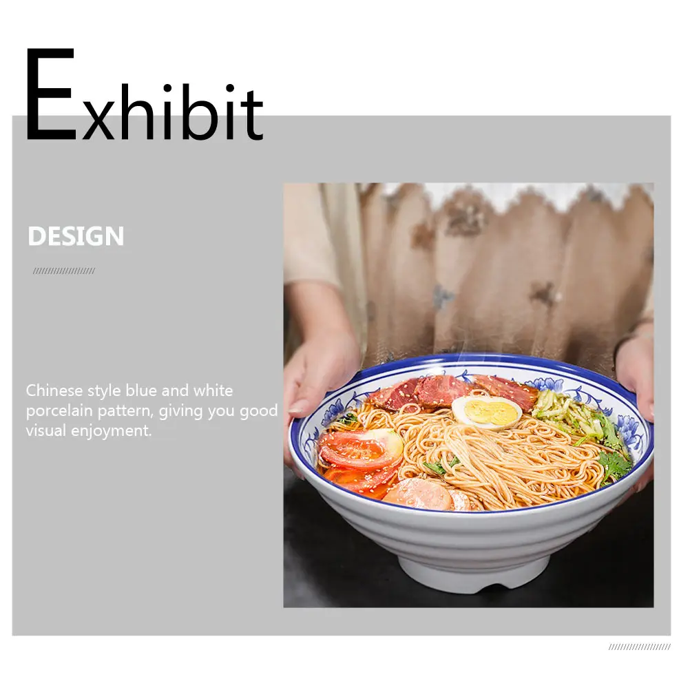

1pc Large Imitation Ceramic Bowl Noodles Ramen Holder Chinese Style Blue White Porcelain Kitchen Tableware Serving Salad Snacks
