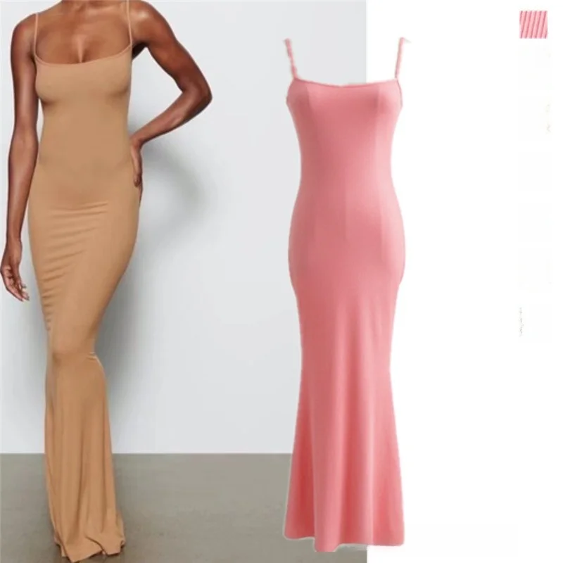 Kardaian Elely Tailored Fi Tail Long Dr Slimming  Color Bal Strap High Waist over Knee Street Sle Summ...