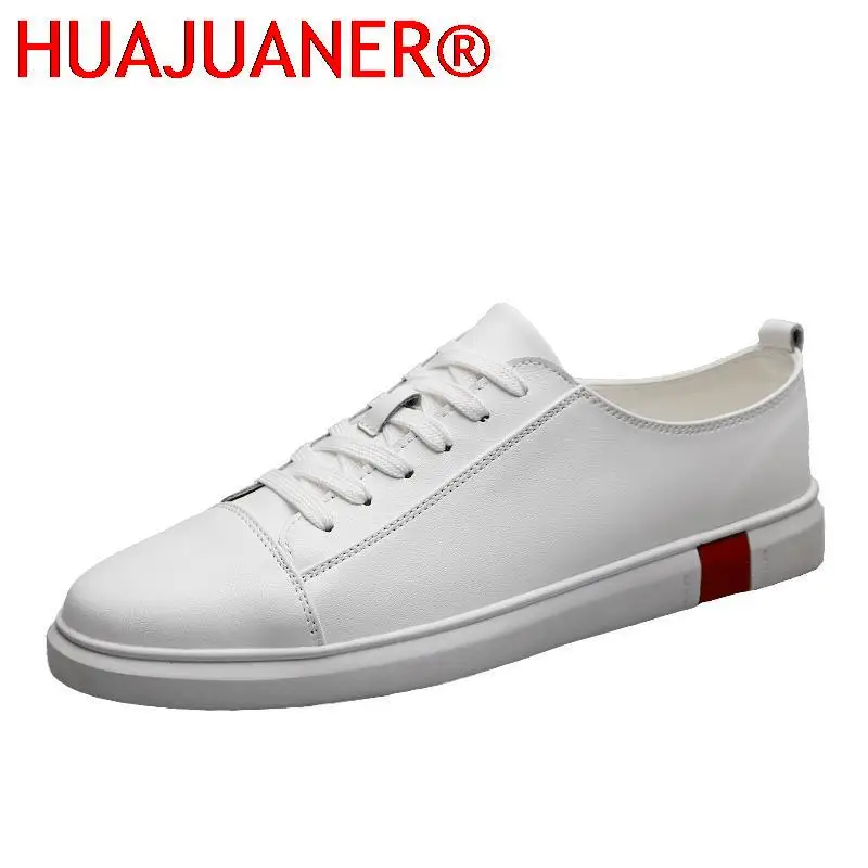 

New Fashion Men Genuine Leather Casual Shoes Lightweight Breathable Flats Shoes Luxury Brand Men's White Walking Sneakers