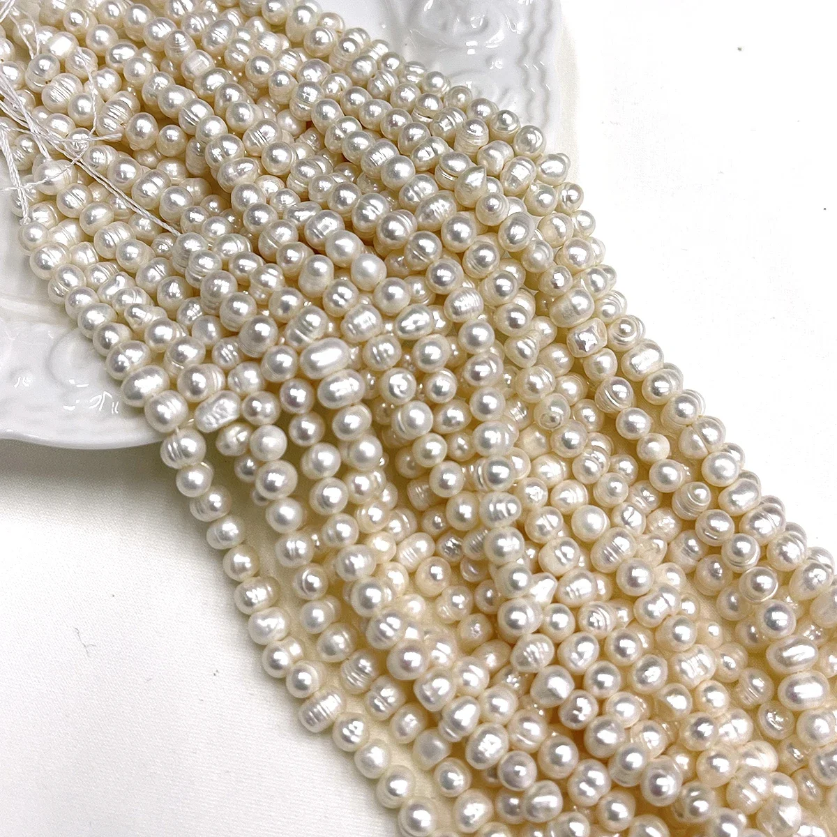 Natural Freshwater Pearl White Beads Jewelry Making Kit DIY Necklace Bracelet Earring Accessory for Women Sizes 4-5-6mm 18cm Str
