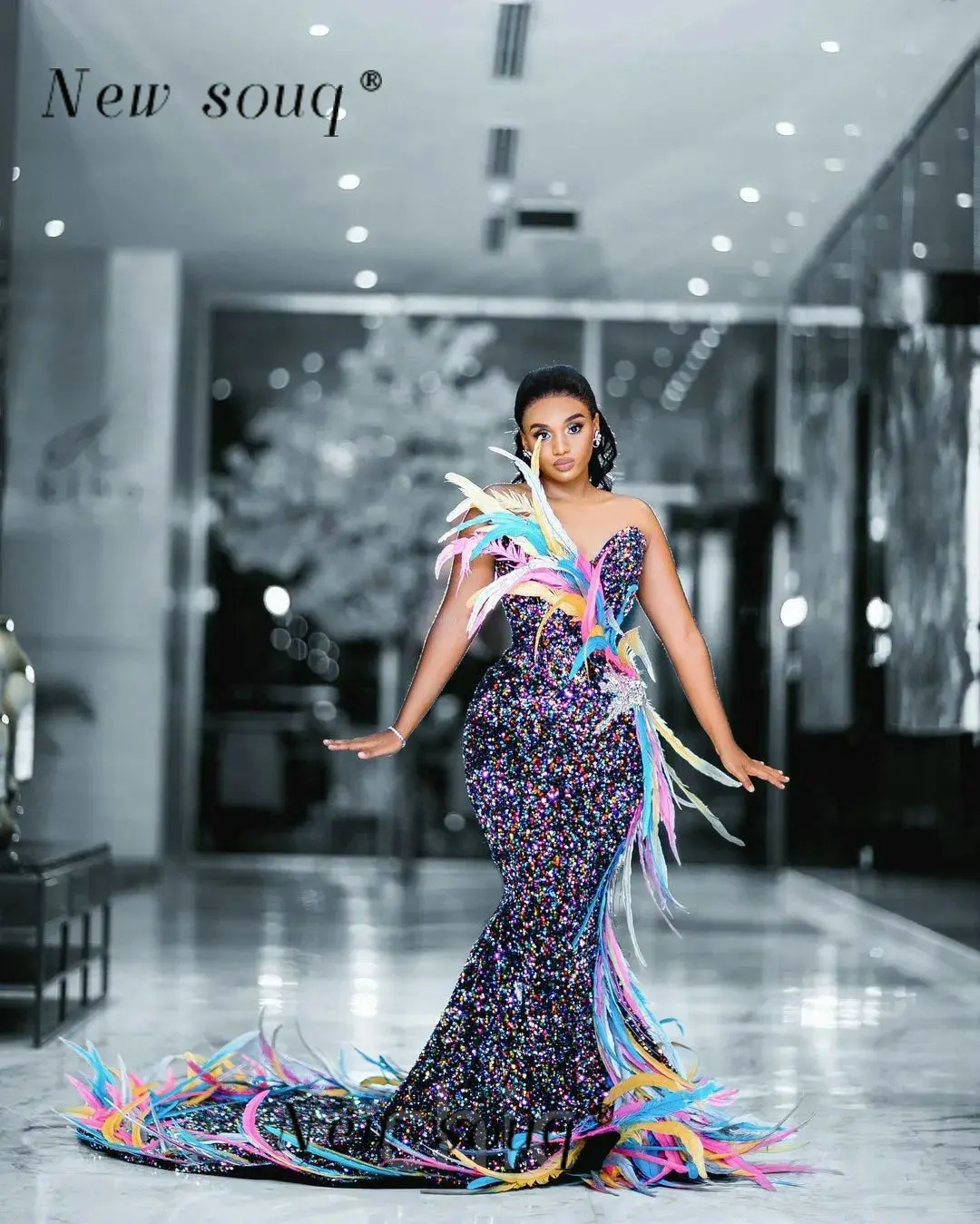 2023 Arabic Aso Ebi Colorful Feathers Mermaid Evening Dresses Unique Design Special Occasions Red Carpet Award Show Party Gowns