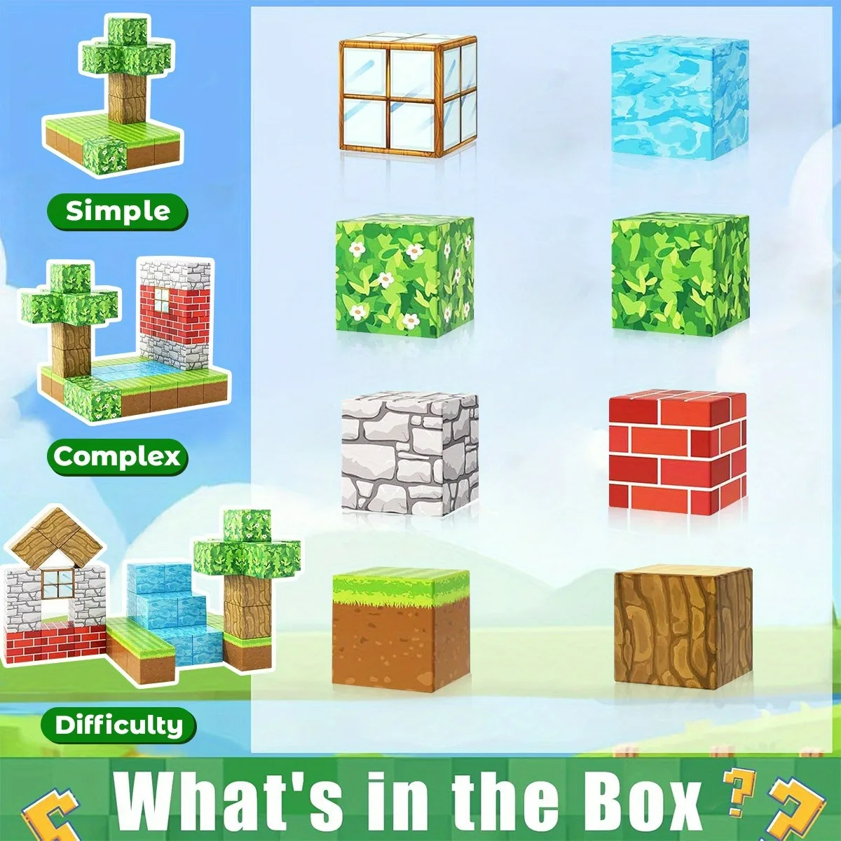 Magnetyczne klocki konstrukcyjne Mine World ，Zestaw kostek magnetycznych STEM Montessori Zabawka sensoryczna ，dla dzieci Chłopcy Dziewczynki Wiek 3+ DIY Model Dzieci