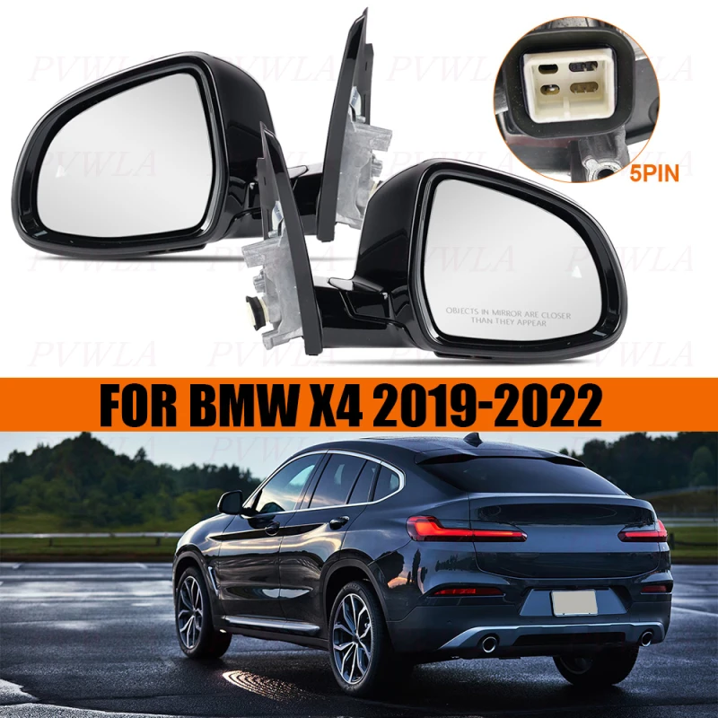 

5 Pin Black Painted Rear Mirror Assembly With Blind Spot For BMW X4 F26 2019 2020 2021 2022 Car Accessories