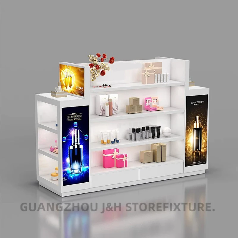 ระบบชั้นวางสินค้าแบบกอนโดลาไม้สมัยใหม่ ชั้นวางสินค้าแบบกอนโดลาไม้ ชุดชั้นวางสินค้าแบบเกาะสำหรับเครื่องสำอาง