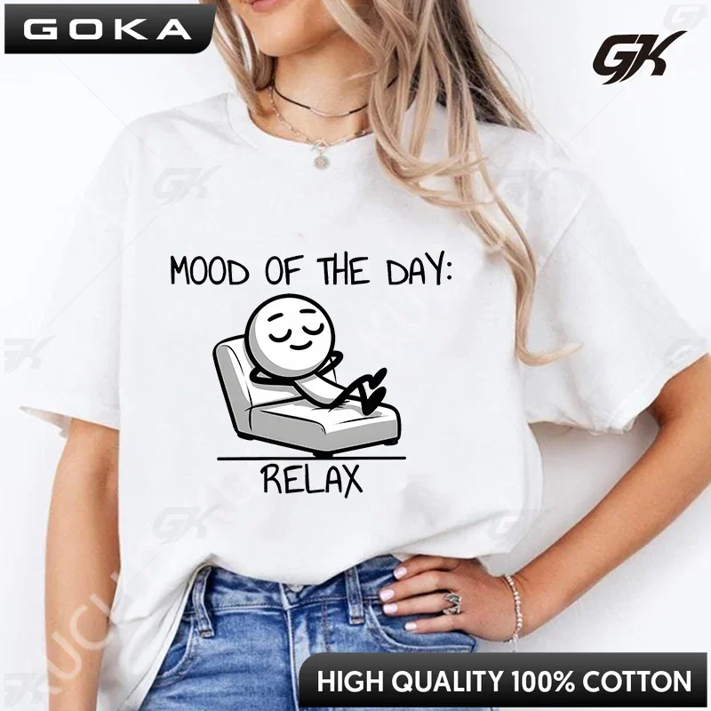 Funny Women T-shirt Mood of The Day Oversized Clothing Fashion Relax Graphic Tops Harajuku Fashion Streetwear Short Sleeve Tees