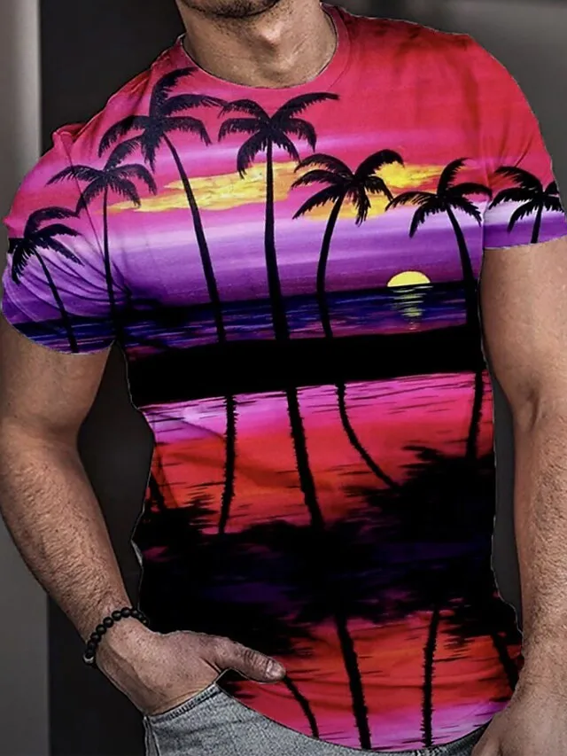 New Men T-Shirt Printing Short-Sleeved Summer 3d Hawaiian Leaves Personality Fashion Stitching Pattern T-Shirt For Men