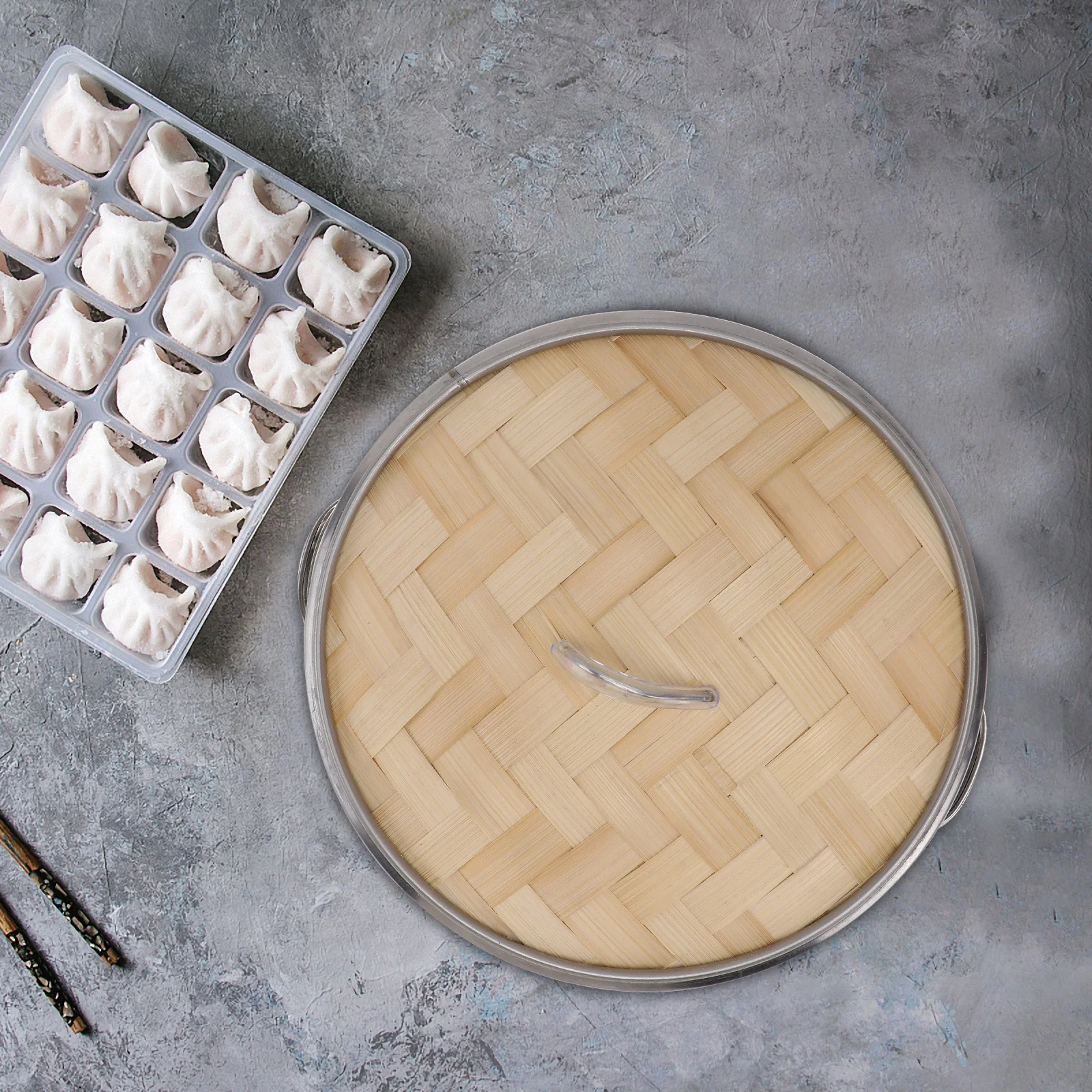 

1Set Double Ear Bamboo Lid Steamer Stainless Steel Multifunctional Kitchen Food Steamer for Dumpling Bun Dim Sum Vegetable Rice