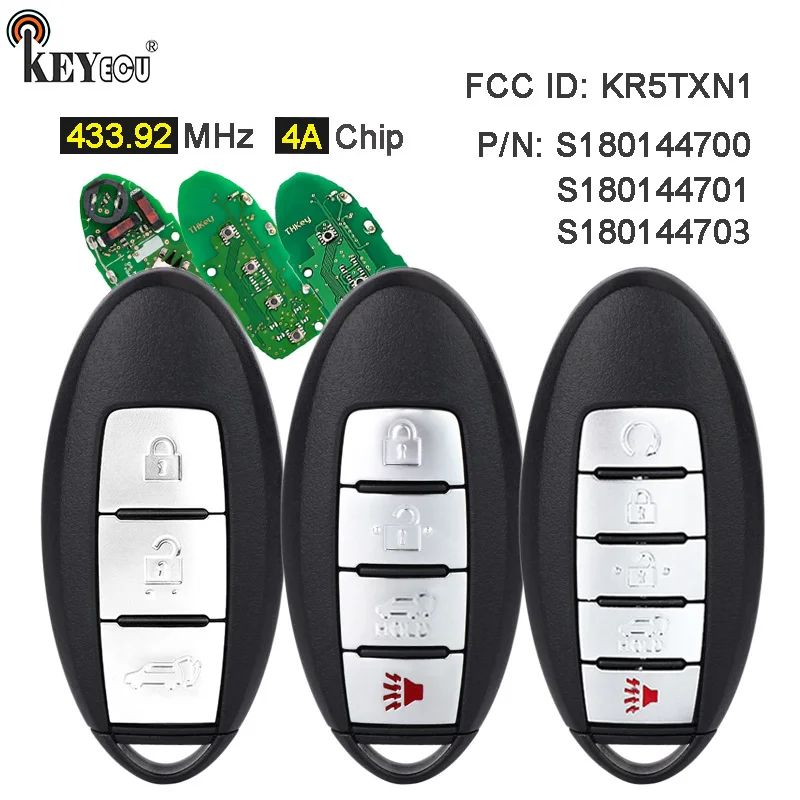 KEYECU 433.92MHz 4A Chip KR5TXN1 S180144700 S180144701 S180144703 Keyless-Go Smart Remote Key Fob for Infiniti QX50 2019-2021