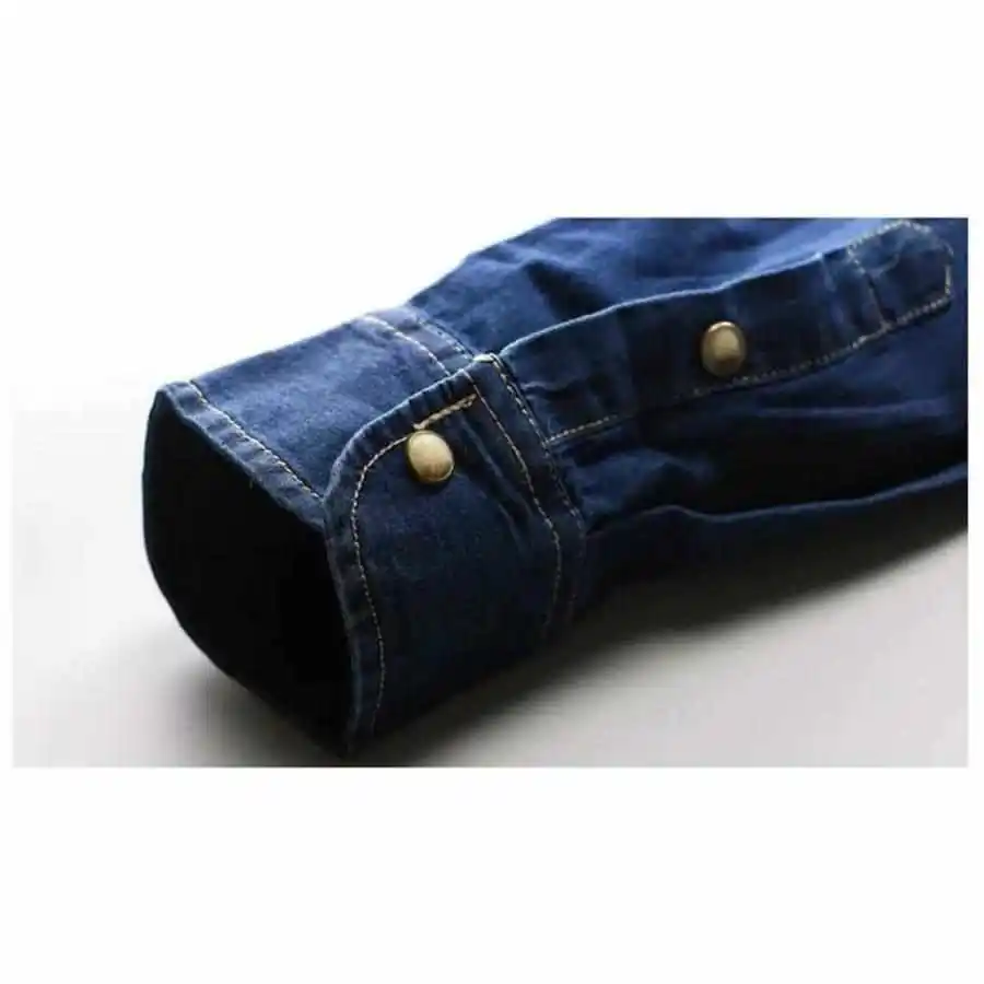 

Men's Slim Fit Cotton irt Jeans Winter Denim Soft Thin Classic Color Long Sve Zipper Closure Casual Faion