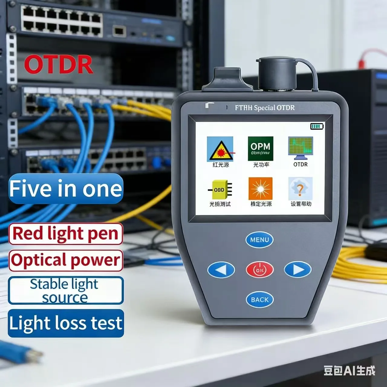 support portuguese 5 in 1 FTTH OTDR Red light source + stable Multifunction Fiber Finding fault OPM VFL