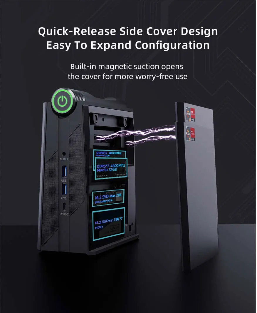 CYX AMD R9 6900HX 8C16T كمبيوتر صغير للألعاب سطح المكتب ثلاثة أوضاع عرض ثلاثي مزدوج DDR5 16GB 32GB SSD 512GB Win11 Ubuntu Mini PC