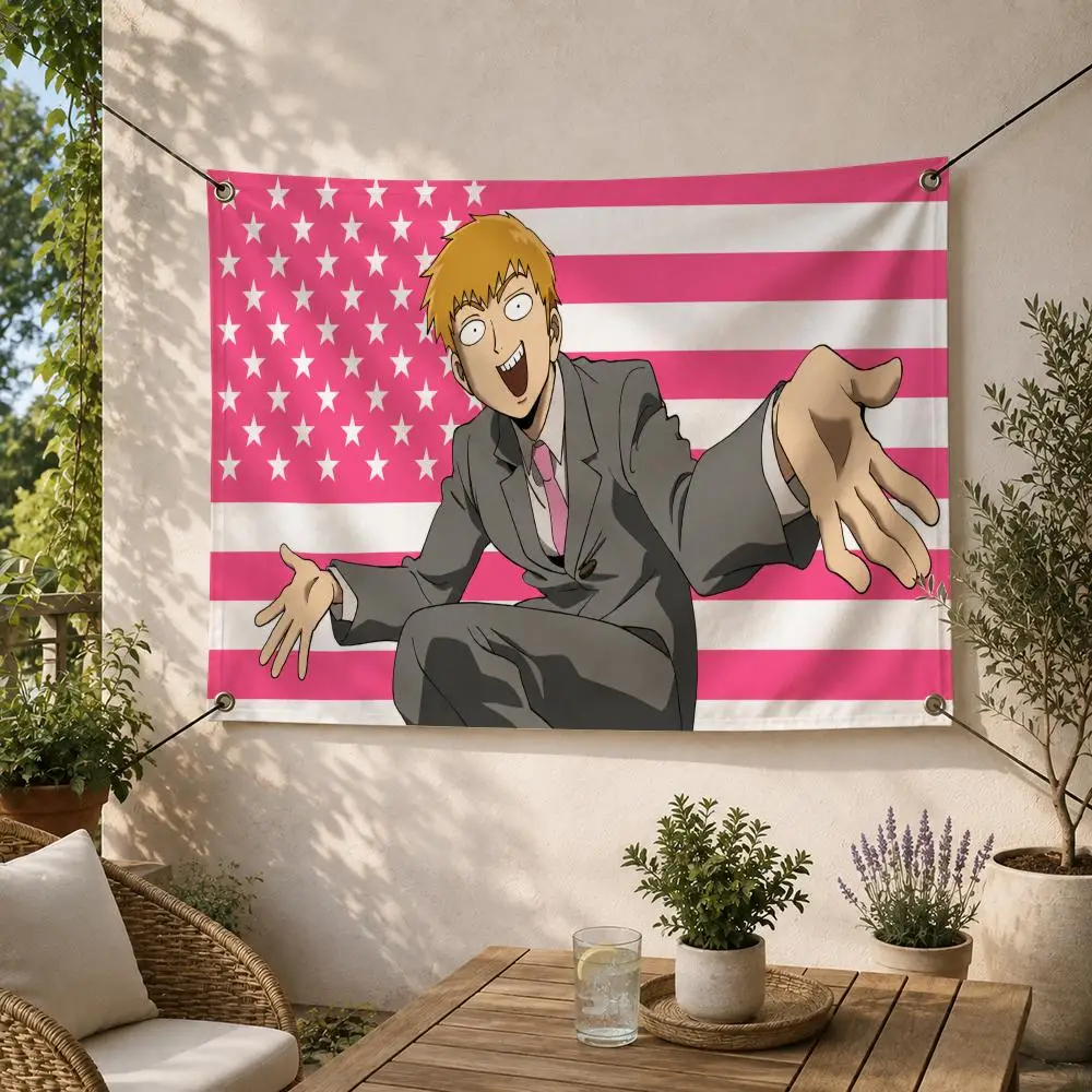 Funny Psychic Arataka Reigens Flags Decorative Flag Banner for Outdoor Garden Yard Camping Party Home Wall Hanging Decor