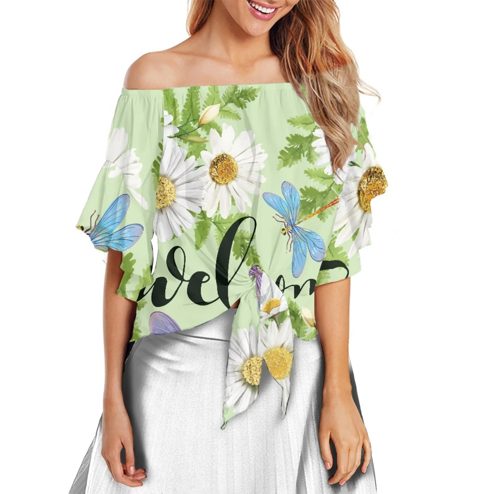 

Polynesia Traditional Tribe High Quality Ladies Wear Top Summer Women Shirt Flare Sleeve Women Off Shoulder Chiffon Skirt