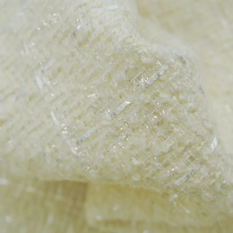 

Acrylic Wool Tweed Fabric for Coat, White Bright Line, DIY,