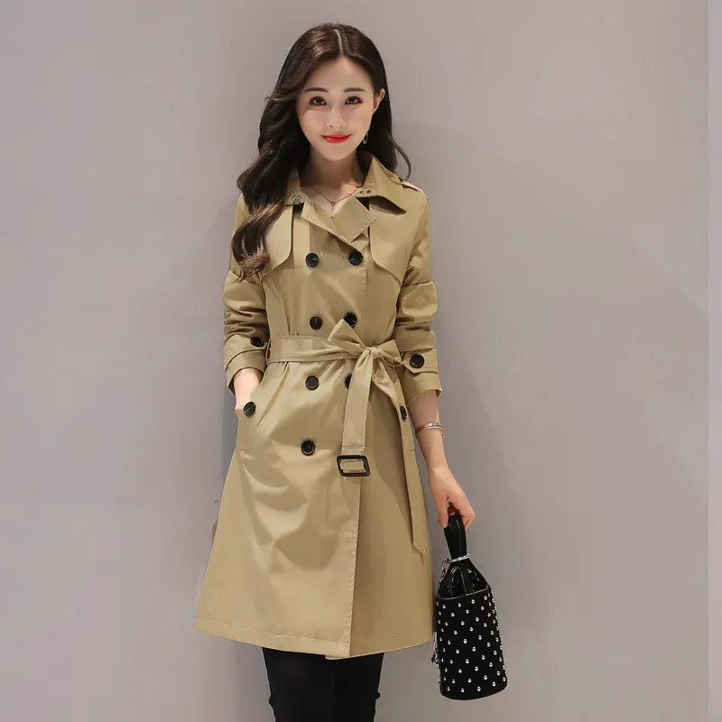 

Nice Women Spring Autumn Trench Coat Fashion Casual Long Sleeve Slim Double Breasted Female Clothes Long Trench Windbreaker R803