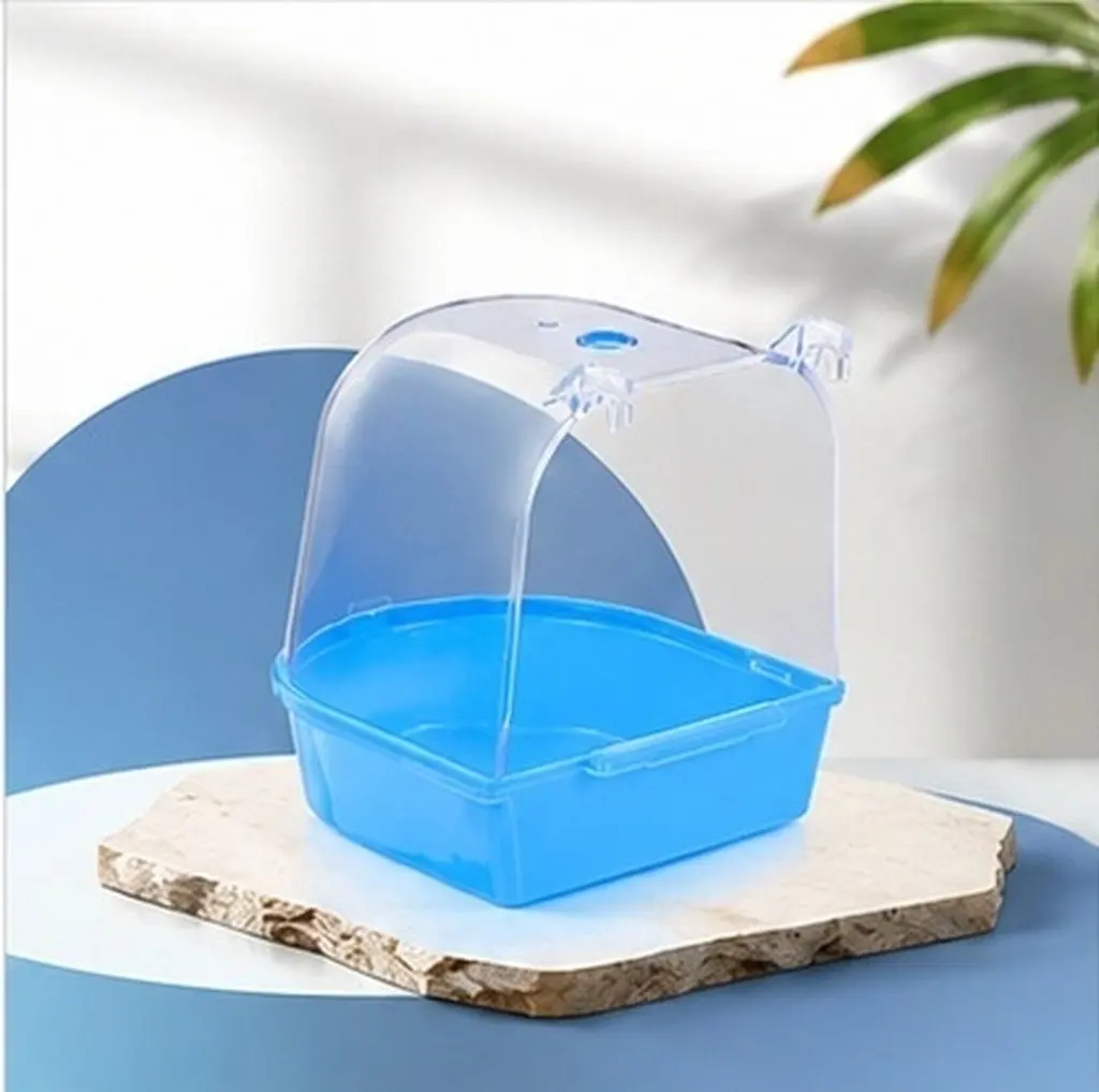 Covered Bird Bath for Small Birds Canary Parakeet Parrot Safe Non-Toxic Eco Friendly Plastic Bath Cage with Detachable