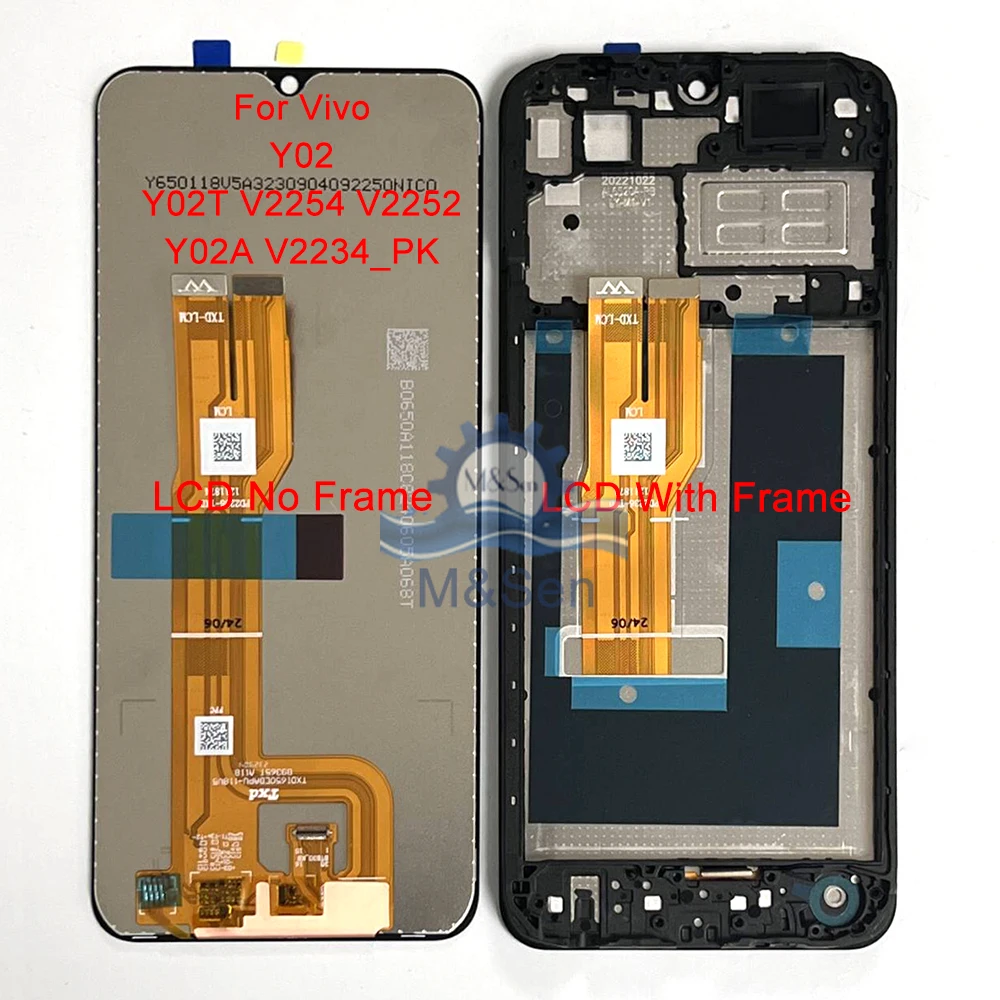 Original For Vivo Y02 LCD Y02T V2254 V2252 Display Y02A V2234_PK Screen+Touch Panel Digitizer Frame For Vivo Y02S LCD Y03 V2332