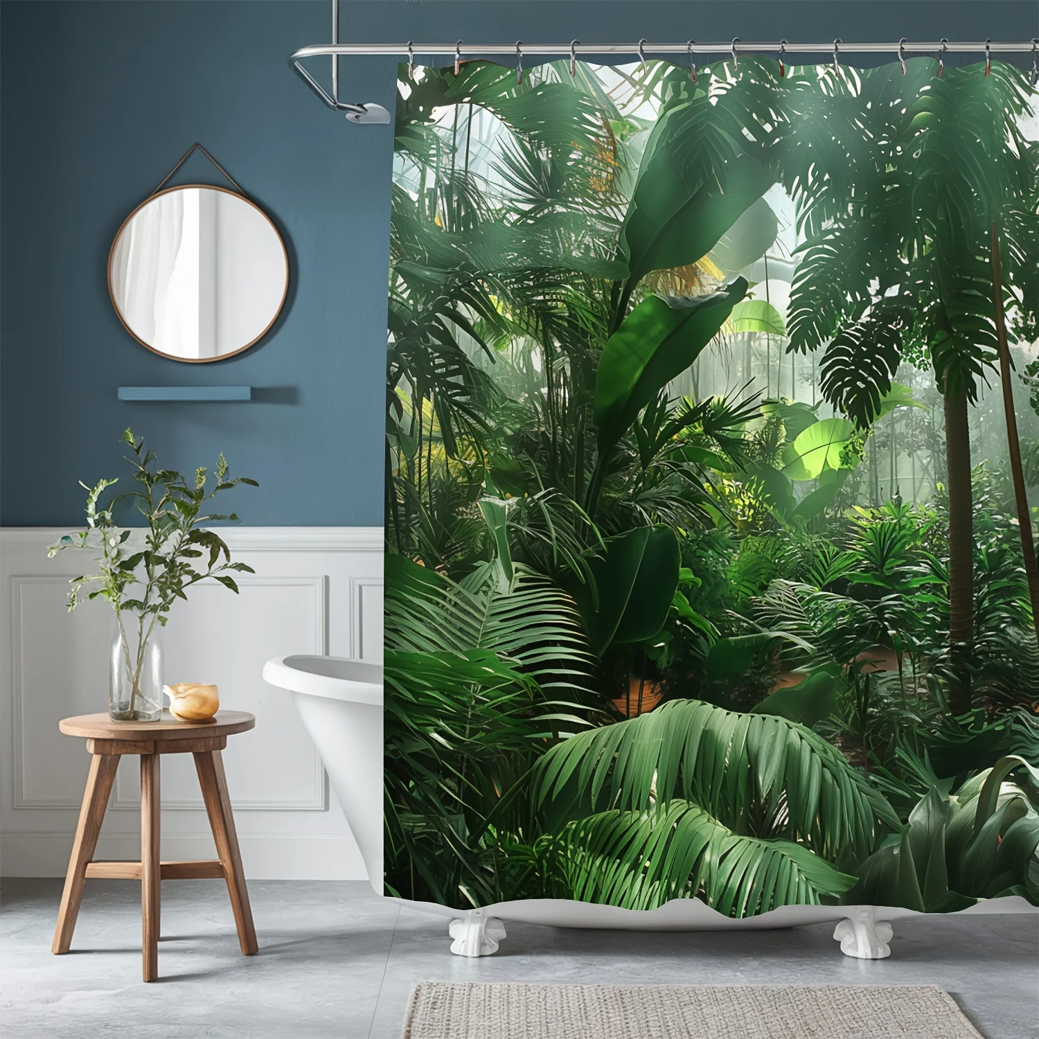 

1 шт. занавеска для душа с тропическим лесом, 70x70 дюймов, реалистичная тема джунглей, уникальный забавный декор для ванной комнаты, полиэстер, тканая, салфетка