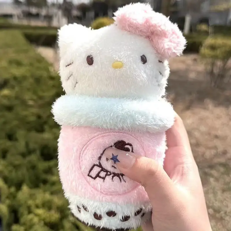 

1 шт., креативная кукла Hello Kitty с жемчугом и чашкой для чая с молоком, мультяшная милая плюшевая игрушка Hello Kitty, украшение «сделай сам», игрушки для девочек KT Cat, подарки