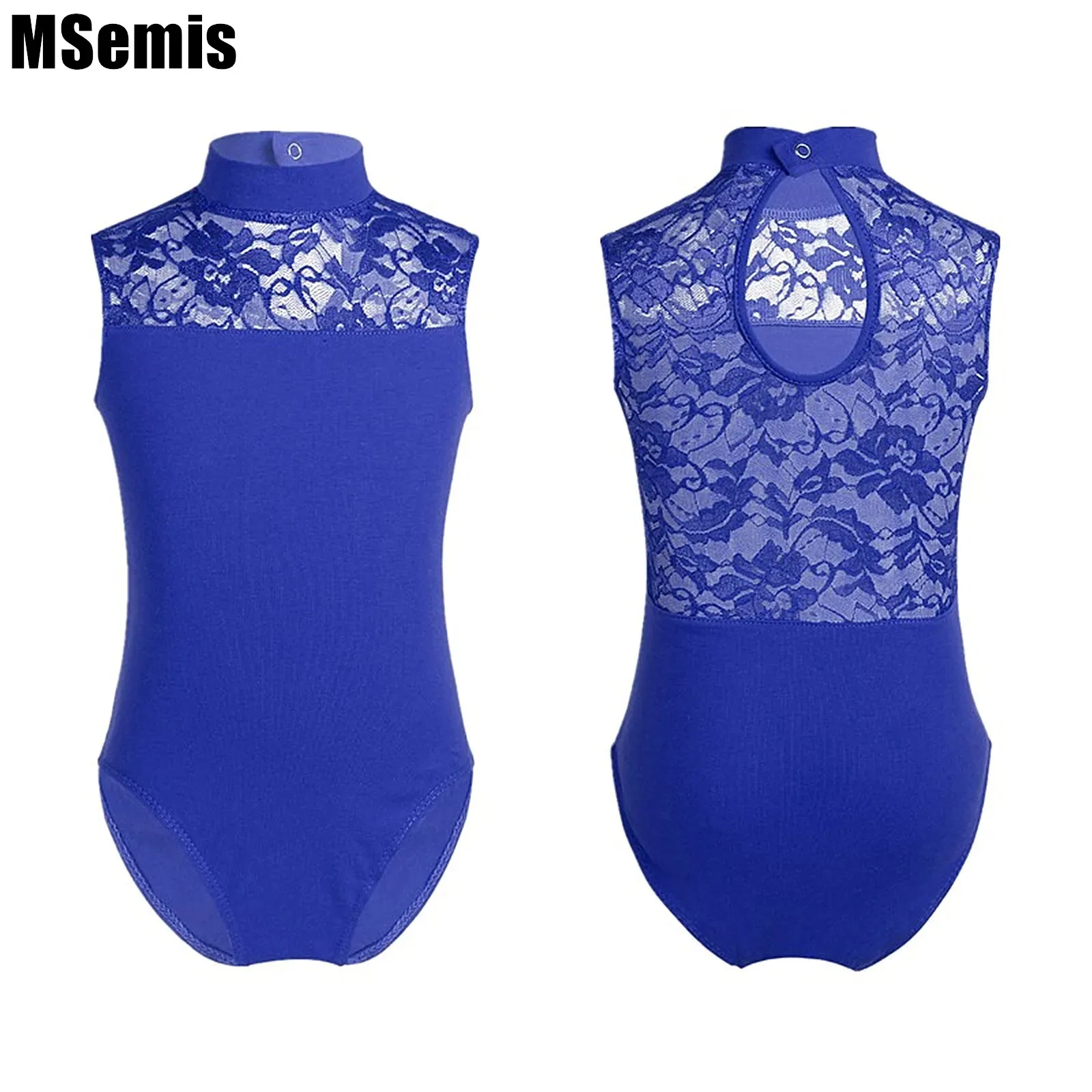 

Kids Girls Lace Patchwork Dance Leotard Sleeveless Turtle Neck Backless Ballet Gymnastics Jumpsuit