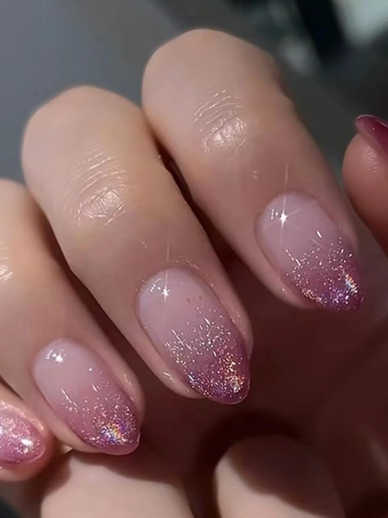 10PCS Sweet Nude Pink Cat Eye Handmade Press on Nails Plaid French with Bowknot False Nails Short Oval Wearable Fake Nails