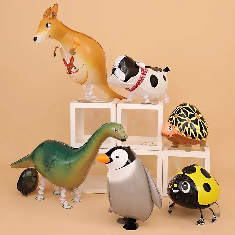 Standing Animals Foil Balloons Baby Shower Birthday Party Decoration Cat Dog Lion Bear Dinosaur Walking Animal Balloon Kids Toy