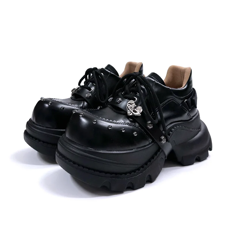 

2026 Sweet and Cool Babes Style Retro Women's New Thick-soled Heightening Lace-up Casual College Style Small Leather Shoes