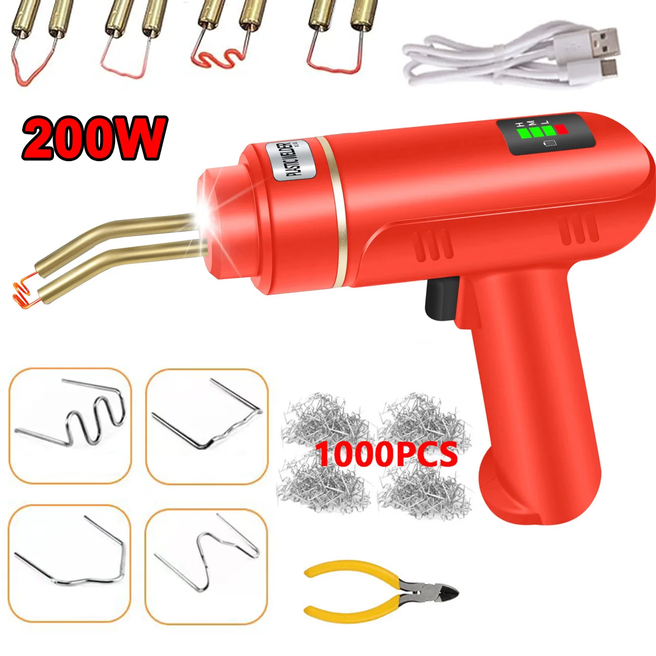 200W Hot Stapler Plastic Welding Mesh Stainless Kit Plastic Crack Bumper Repair Cordless 5000mAh USB Welding Plastic Machine