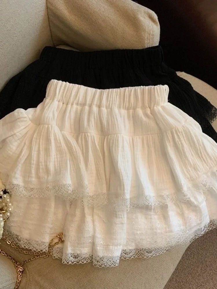 

Белая кружевная юбка трапециевидной формы, женская пышная юбка принцессы, юбки для тела, повседневная кружевная ткань с высокой талией