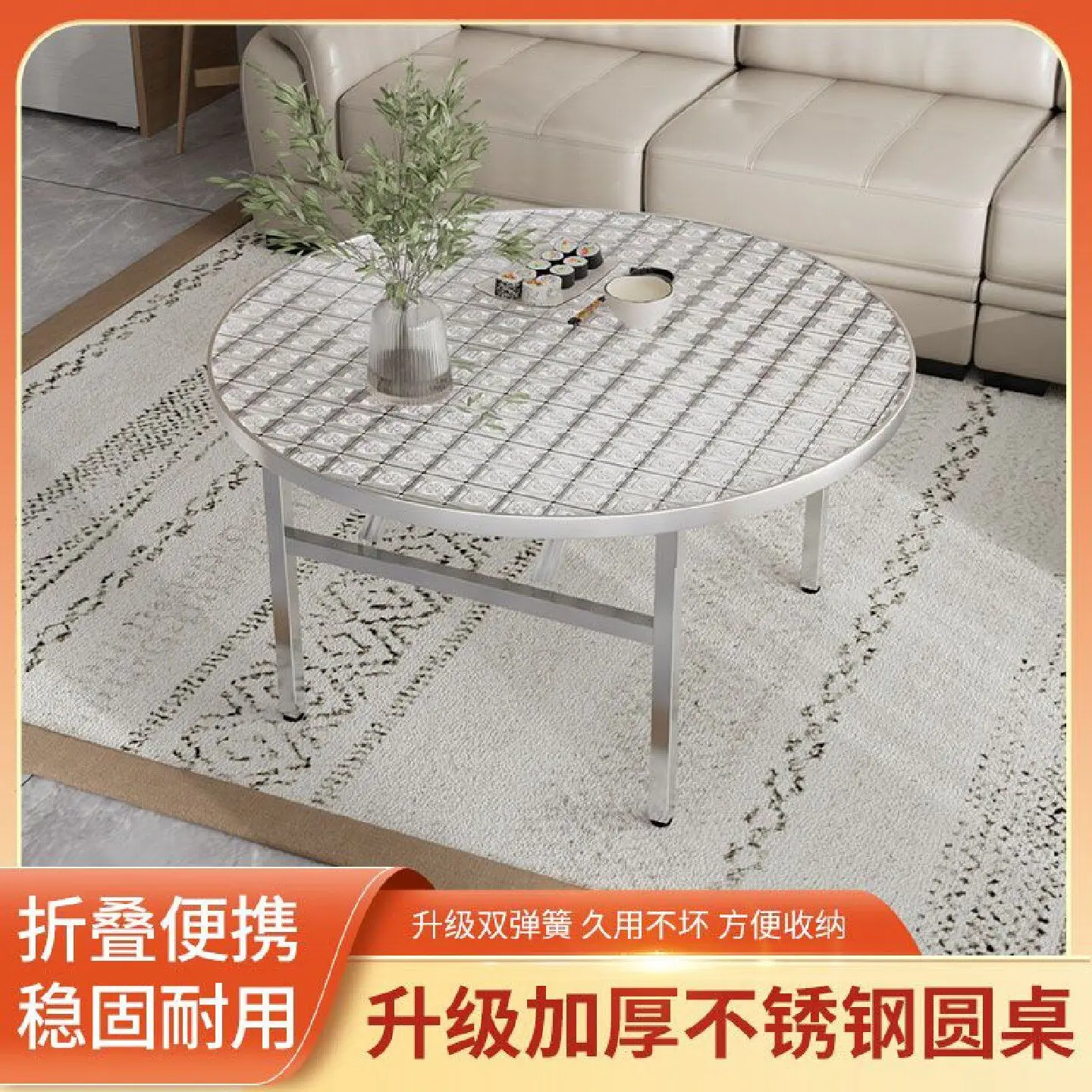 New Chinese stainless steel table folding round simple table household turntable dining table 304 dining  foldable stall