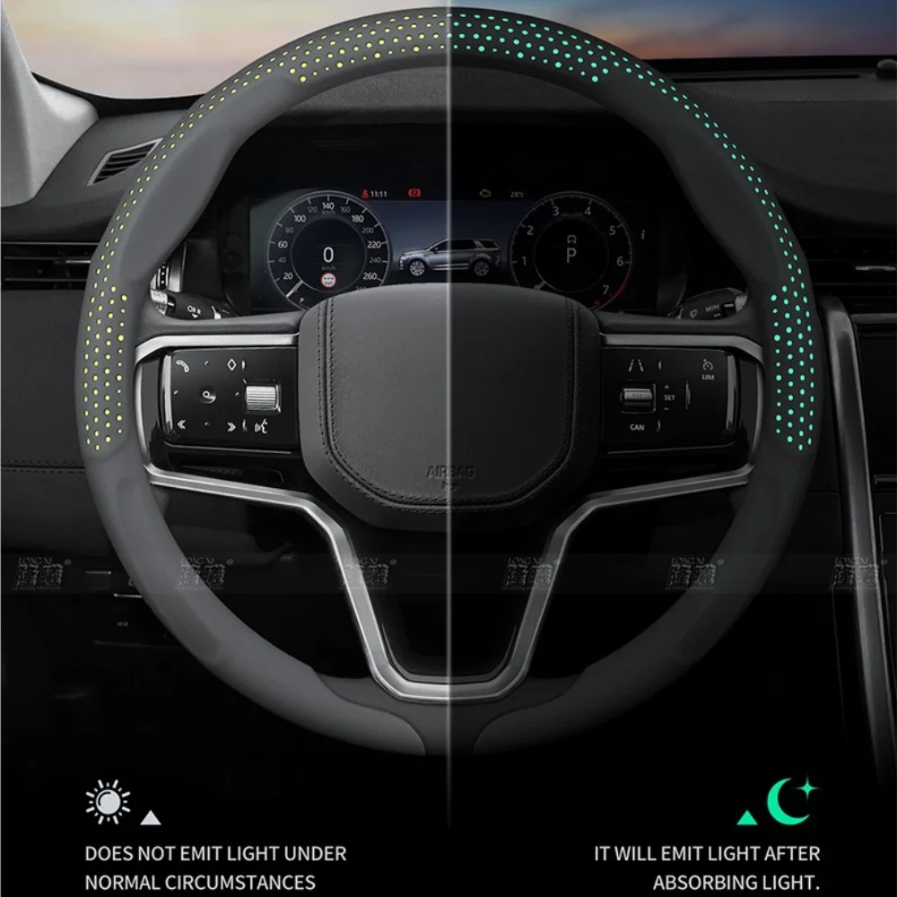 New Luminous Clip-On Nappa Steering Wheel Cover, 36-39cm Round & D-Type, All-Season Anti-Slip Breathable Auto Interior Accessory