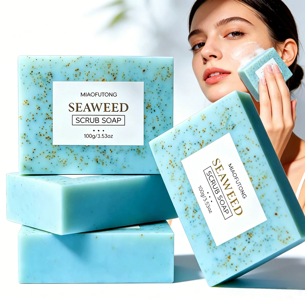 Seaweed Scrub Soap for Face And Body - Deep Cleansing Oil Control with Retinol Collagen VC Essence - Brighten Skin 100g