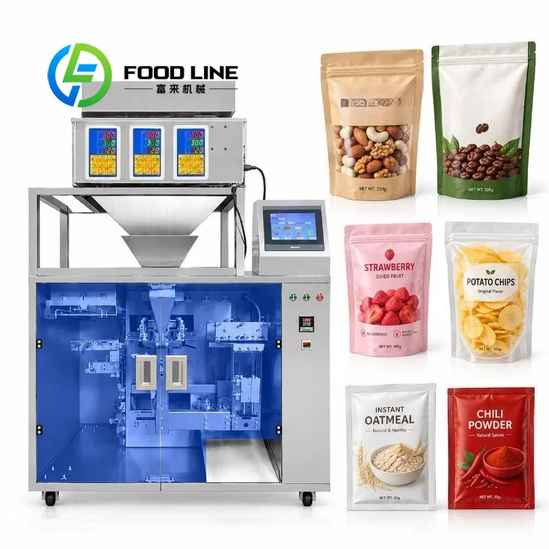 Stand up Pouch Filling Machine Rotary 8 Station High Output 20 To 60 Bags Minute Unit Biscuit Snack Packing Line Hot Sale