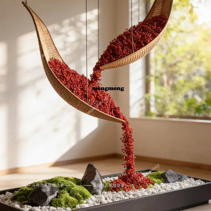 Hoisting Hanging Boat Floral Decoration Landscape Hotel Handmade Rattan Acacia Beans