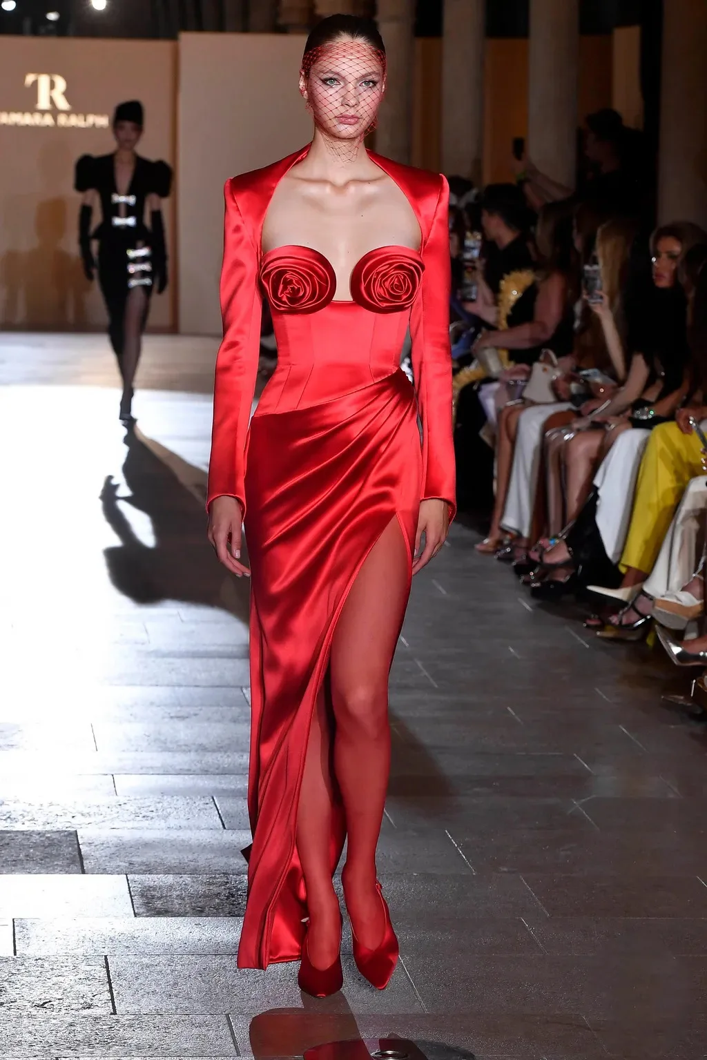 

Red Two Piece Set for Women Long Sleeve Short Coat + Flower Strapless High Waist Maxi Dress Sets Celebrity Club Party Gown