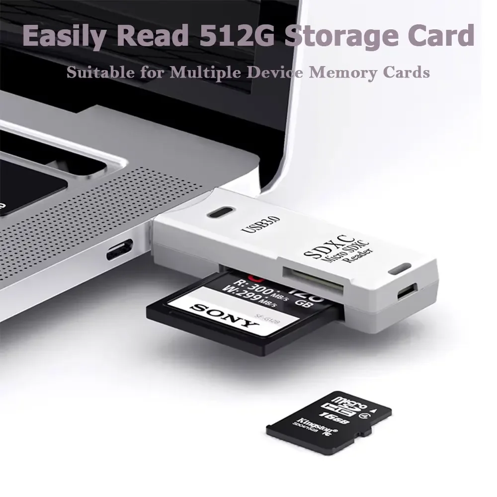 2-in-1 kaartlezer USB 3.0/2.0 hogesnelheidskaartlezers voor tablet laptop pc camera gegevenslezen accessoires wit zwart