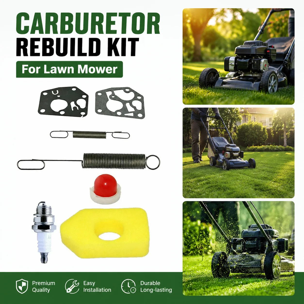 Lawn Mower Repair Kit–Spark Plug,Sponge Air Filter,Carburetor Gasket Kit Compatible For 795477 698369 699660 794147 795469