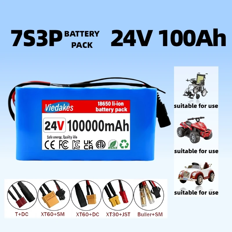 

24V 100Ah 7S3P 18650 Li-Ion Battery Pack, for Electric Motor Bicycle Electric wheelchair toy car, With 29.4V2A Charger✅