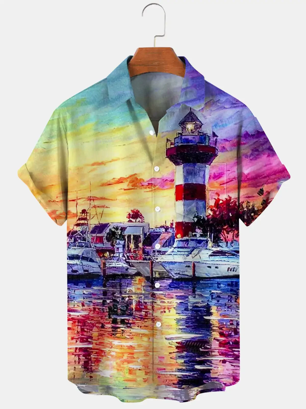 

New style Hawaiian spring-summer casual street-walking beach print long-sleeved button-down shirt with full open collar Leisure