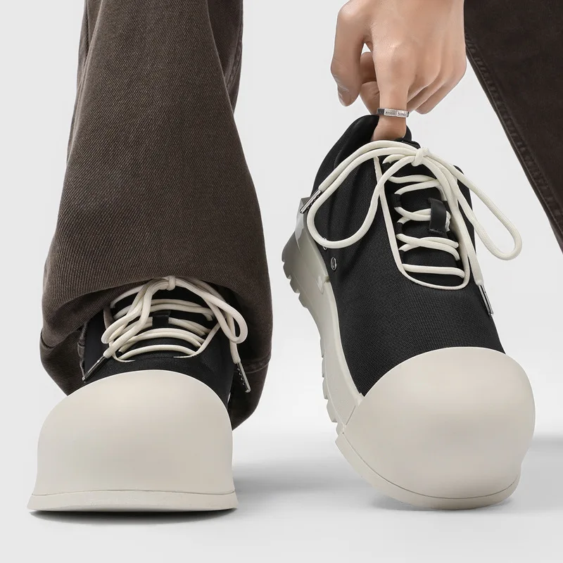 Unisex Oversized Round Toe Chunky Platform Canvas Sneakers Lace Up Comfortable Casual Daily Streetwear Footwear Drop Shipping