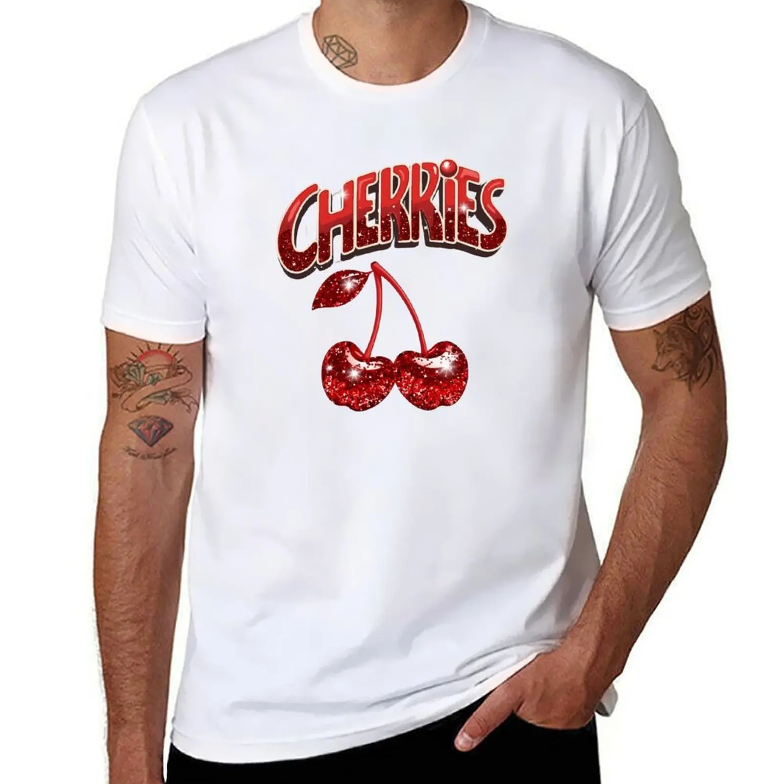 

Printed Glitter Red Cherries T-Shirt cotton t shirt pack man t shirt designer T-Shirt