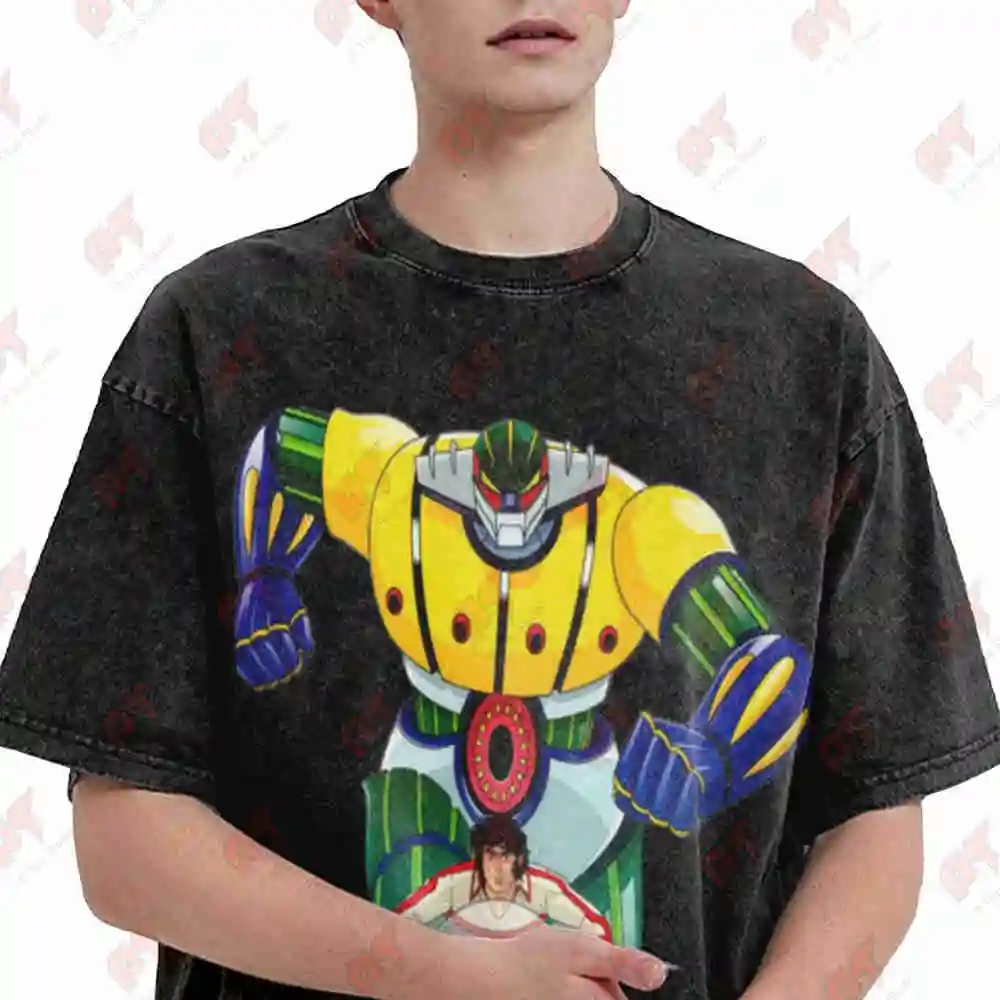 Kotetsu Jeeg Robot Retro Manga Vintage Washed Tee Pure Cotton T-Shirt
