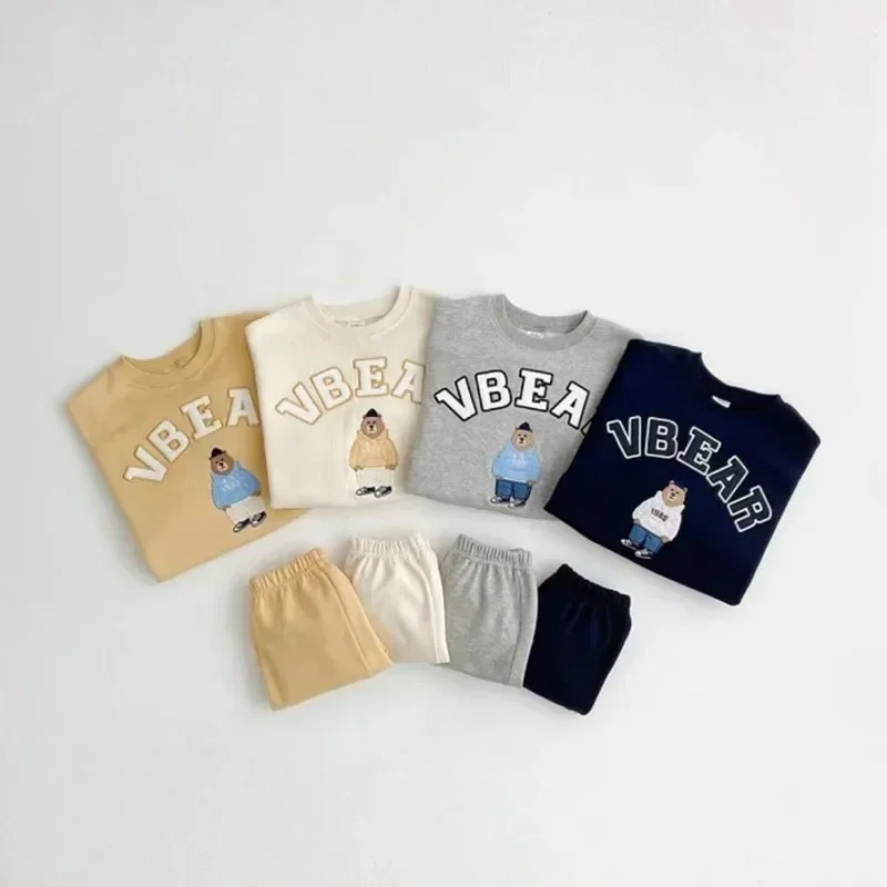 Spring Autumn Baby Boy Sets Long Sleeves Letter Bear Sweatshirts+Pants Child Casual Clothes E3800