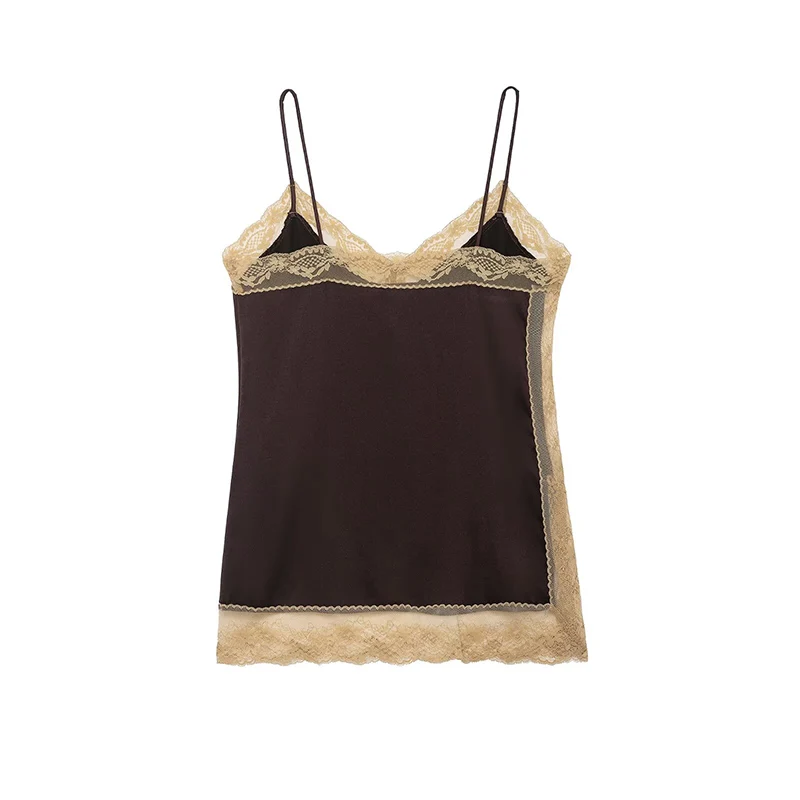 Top da donna 2025 New Fashion Scollo a V dritto Elegante decorazione in pizzo Camis da donna Top Chic Giovane ed elegante Joker Top da viaggio