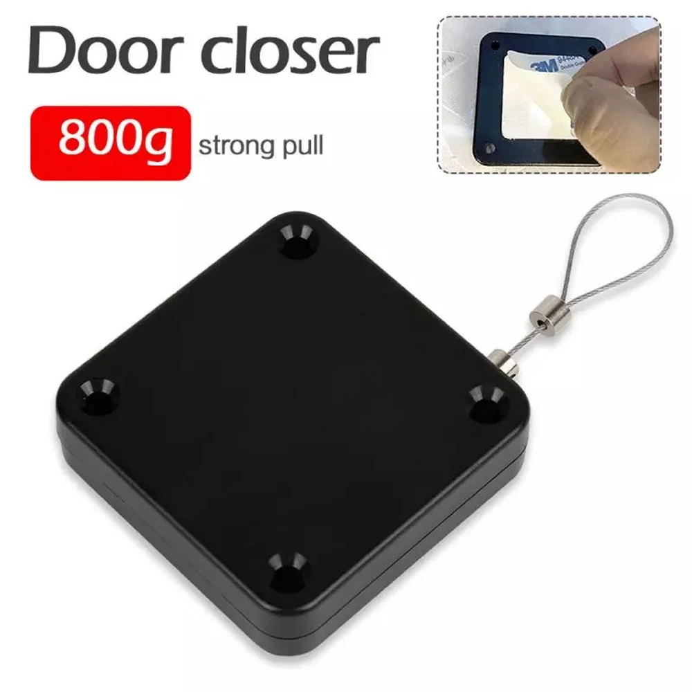 Automatic Door Closer Door Puller Wire Rope Retractable Anti-theft Punch-free Recovery Coil Anti-theft Cable Box Bracket Closure