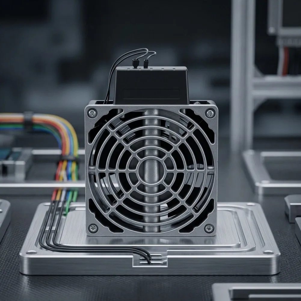 HVL031 Thermostatic Heater Fan for Enclosed Areas Aluminum Construction Quiet Operation 35mm DIN Rail Mountable