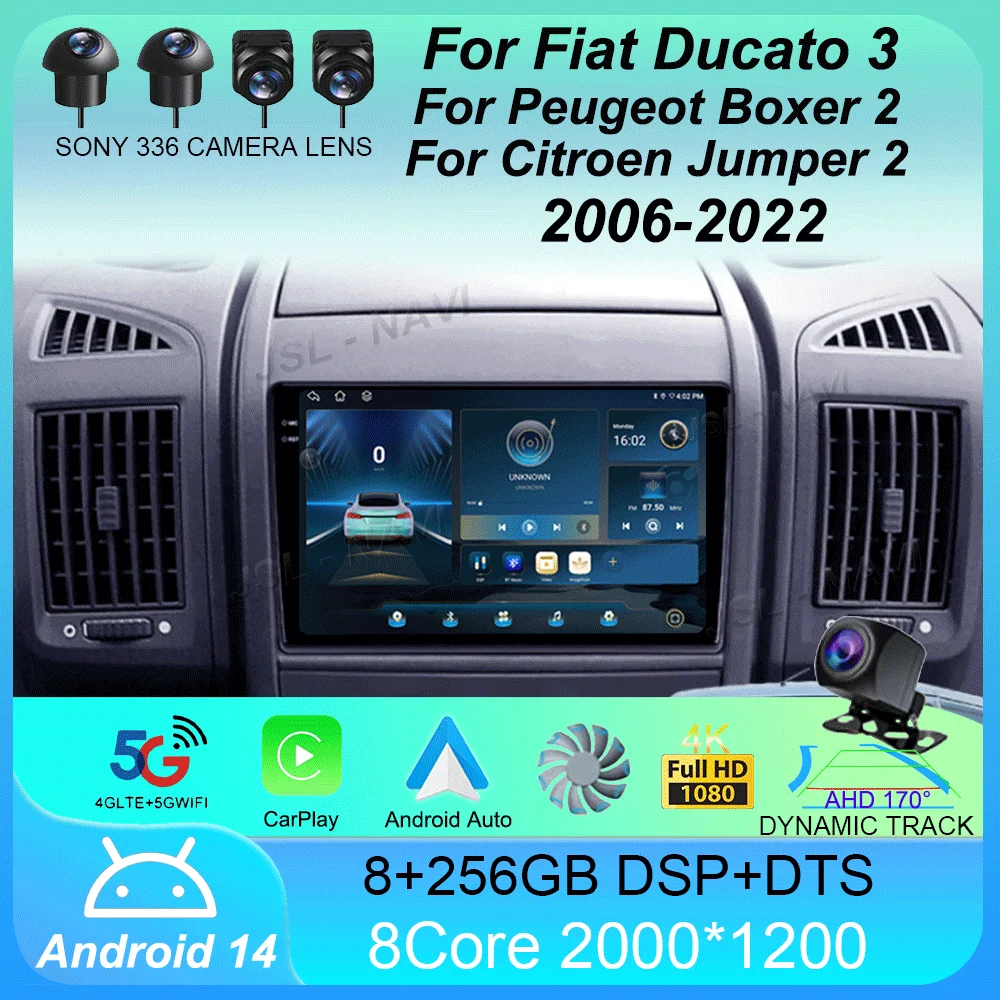 Car Radio Android 14 For Fiat Ducato 3 2006-2022 For Peugeot Boxer 2 2006-2022 For Citroen Jumper 2 2006-2022 Multimedia Stereo